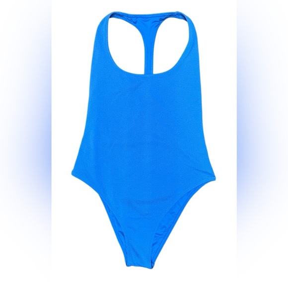 Aerie One Piece Racerback Cheeky Textured Swimsuit in Blue, Size Medium M - Picture 2 of 5